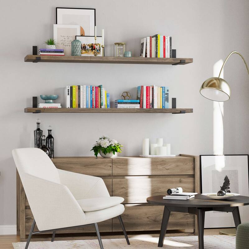 Wallniture Forte Wood Board 60" Long, 11.25'' Deep, 1.5" Thick, Wood Floating Shelf for Wall with Heavy Duty Metal Brackets, 1pc