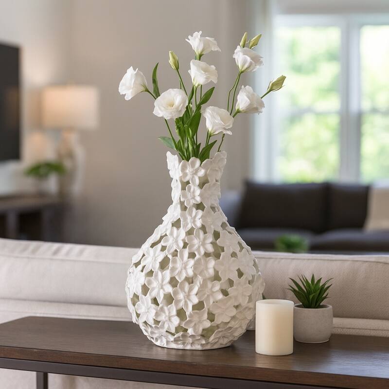Aluminum Decorative Vase Floral Openwork Design Glam Style Modern