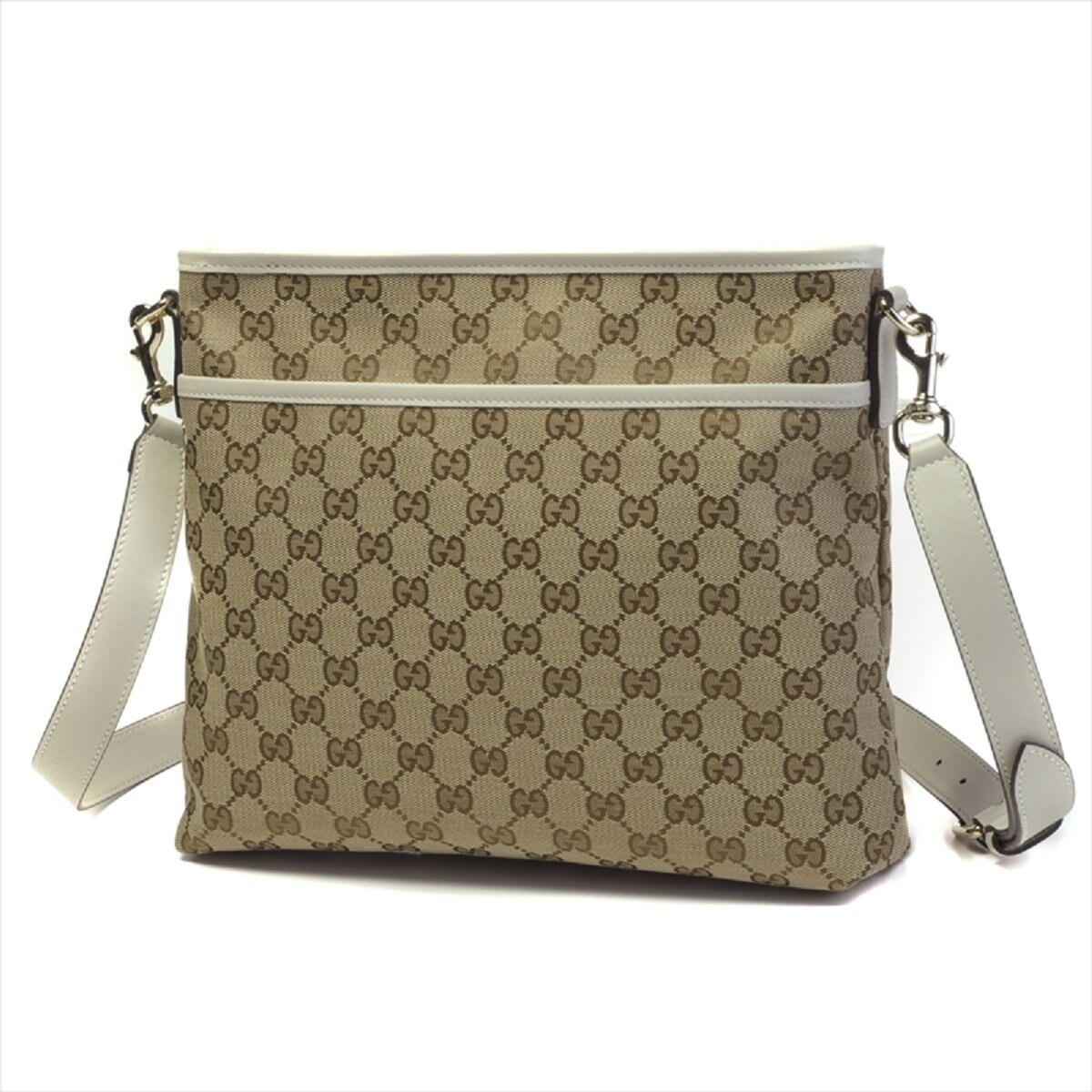 Shop Gucci Original Gg Canvas Beige Ebony White Leather Trim