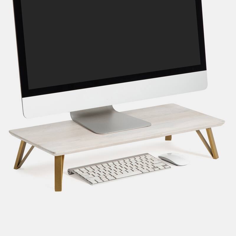 Jani Wood Monitor Stand Riser Desk - Ergonomic Design Stand, Desktop Organizer Table for Home, Office Workspace, Gaming Desk