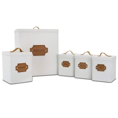 MegaChef Kitchen Food Storage 5 Piece Cannister Set White
