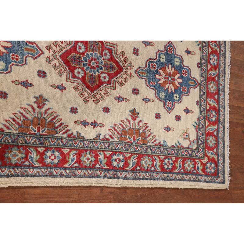 Beige / Ivory Geometric Kazak Oriental Accent Rug Handmade Wool Carpet - 3'2" x 5'0"