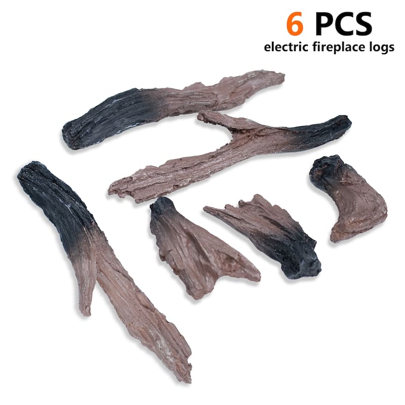 6 Piece Set Decorative Fireplace Logs, Resin Wood Use in Indoor Electric Fireplace