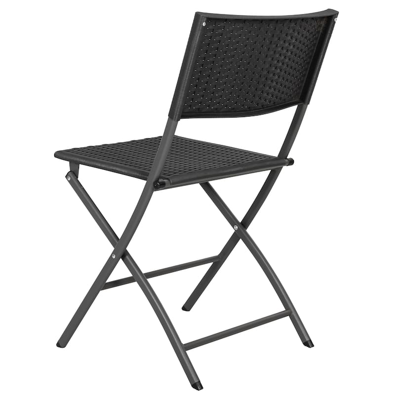 Outdoor 3 Pieces Folding Bistro Set, Waterproof PP Rattan Table and Chairs