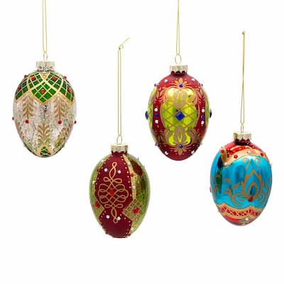 Kurt Adler 65MM Glass Egg Ornaments, 4 Piece Set - N/A