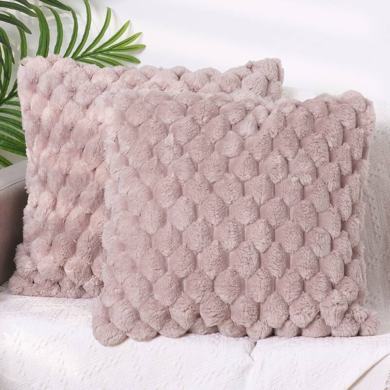 2 Pack Soft Throw Pillow Covers Decorative Fuzzy Plush Cushion Covers - Pink - 18 x 18 Inch