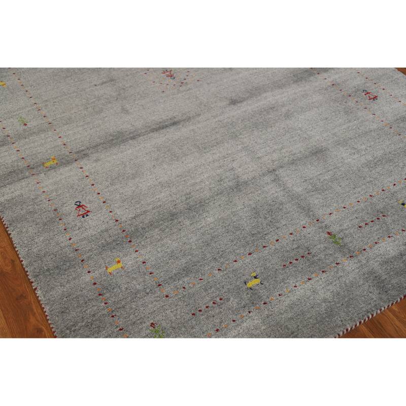 Hand Knotted Oriental 100% Wool Carpet Tribal Tribal Greys & Charcoal Gabbeh Area Rug - 7' 10'' X 5' 1''