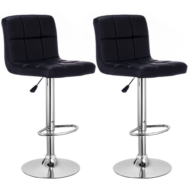 Costway Set Of 2 Bar Stools PU Leather Adjustable Barstool Swivel Pub Chairs Black