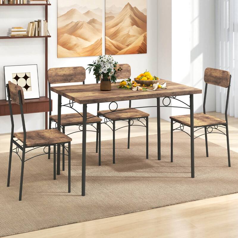 Costway 5 PCS Industrial Kitchen Dining Room Furniture with Wood