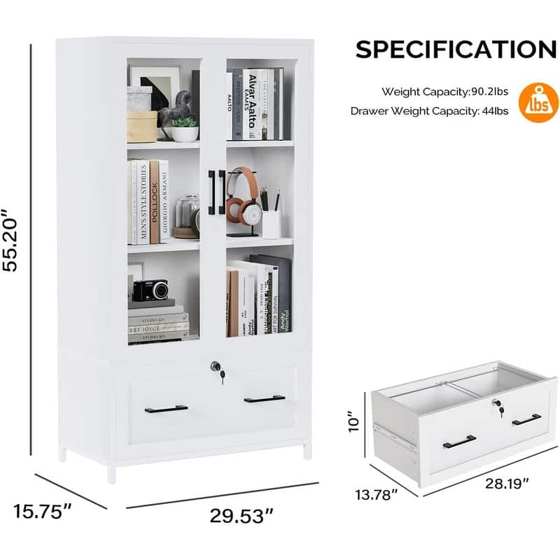 Large Combo Storage Cabinet Display Bookcase Glass Doors Pantry