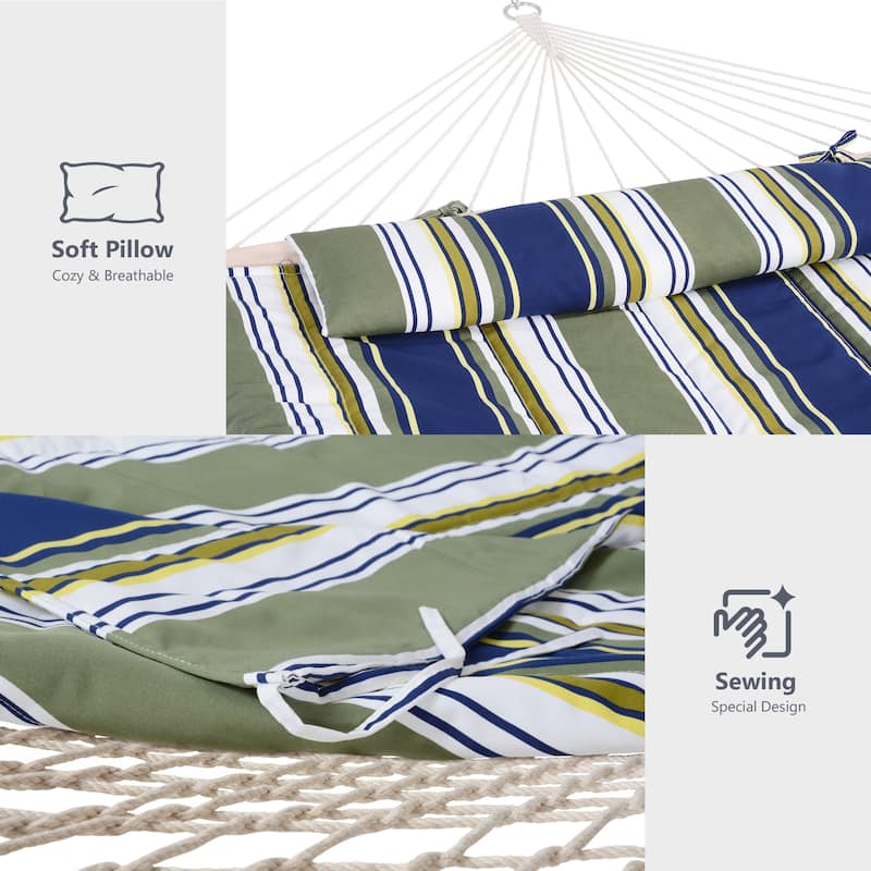 Durable 2 Person Rope Hammock with Polyester Quilted Pad and Pillow - 76*52