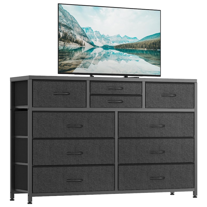 Fabric Dresser with 10 Drawers,47" TV Stand Dresser - Black