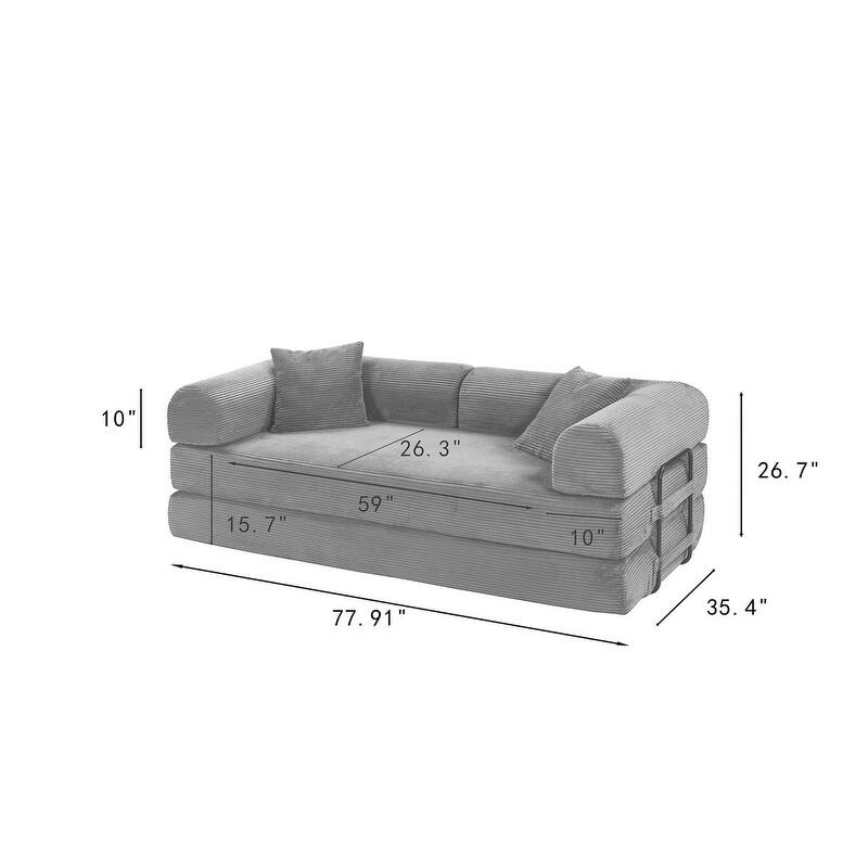 77.90" Corduroy Foldable Double Bed Sofa Bed