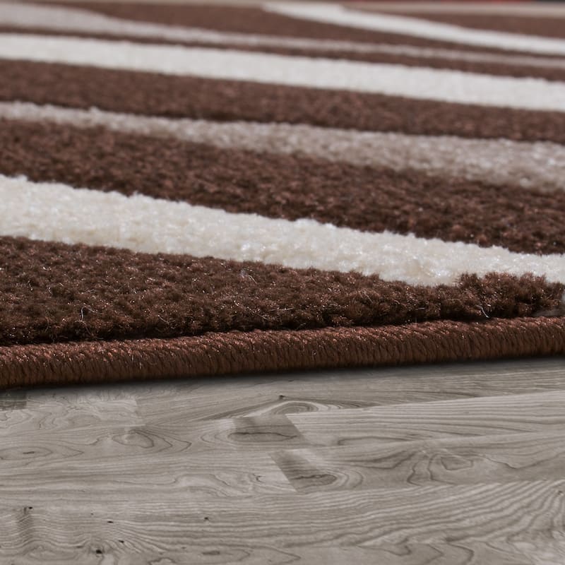 Designer Area Rug with Contour Cut and Modern Wave Pattern