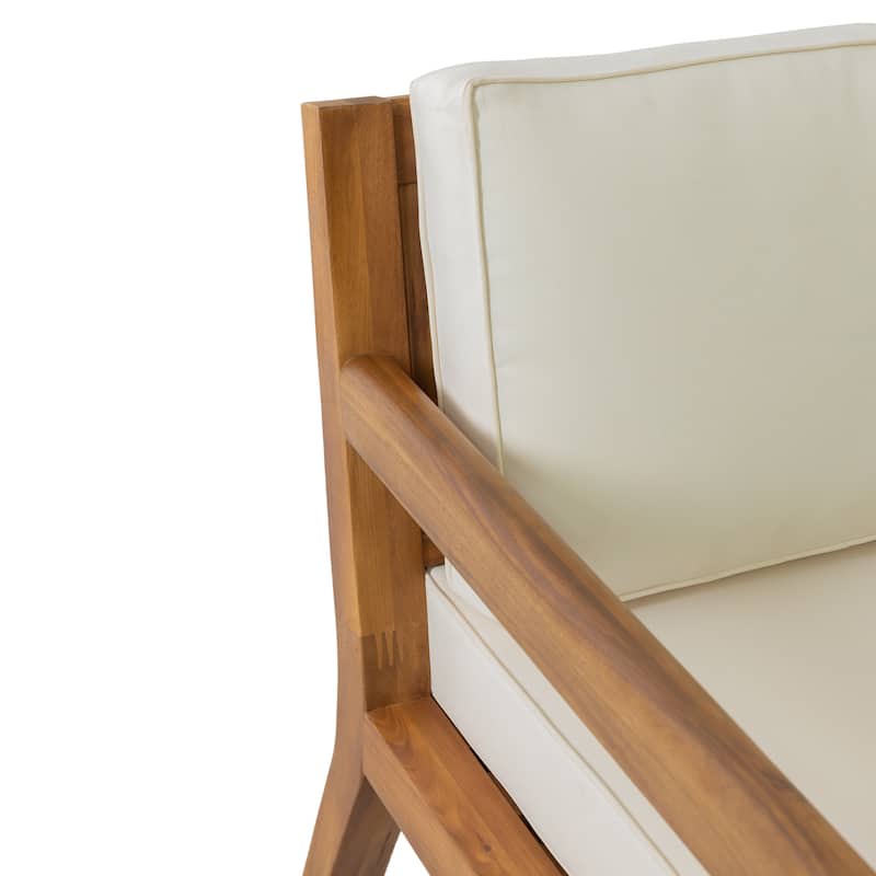Roomfitters Set of 2 Outdoor Acacia Wood Patio Club Chairs with Waterproof Cushions for Porch or Garden, Teak Beige