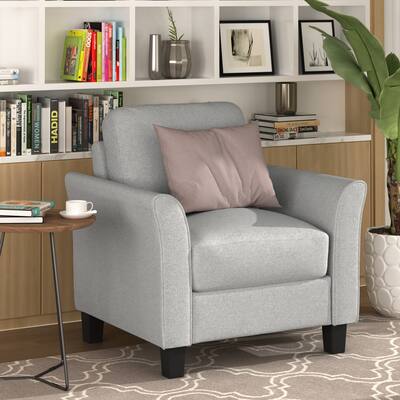 Linen Fabric Accent Chairs Casual Single Sofa with Flared Arms for Livingroom Modern High Back Club Chairs with Pillows