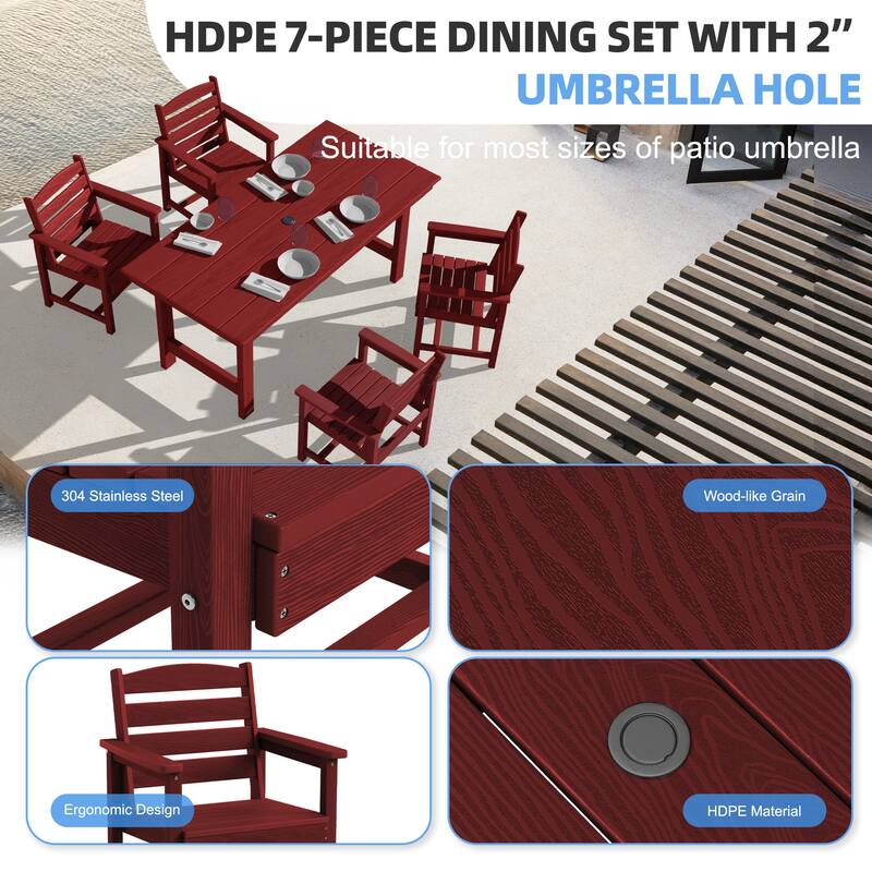 5-Piece HDPE Outdoor Dining Table Sets with Umbrella Hole - 1-Table 4-Chairs