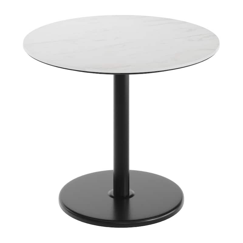 Commercial HPL Tabletop with Table Height Round Base - 36"W x 36"D x 29.5"H - White Faux Marble/Black Base
