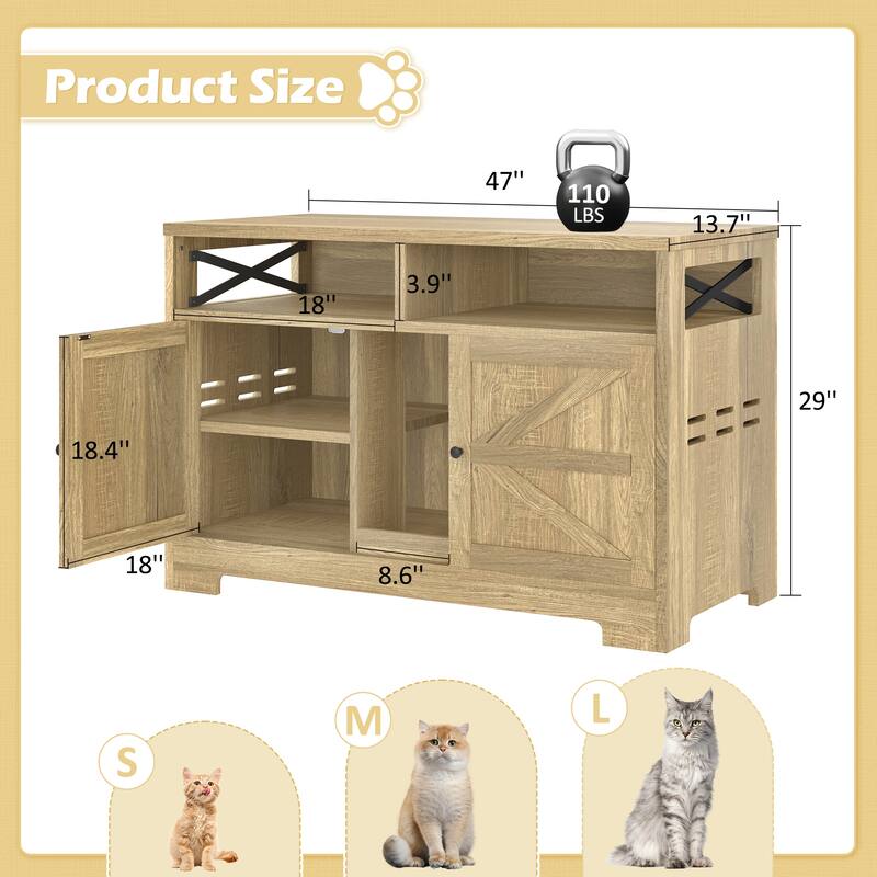 Cat Litter Box Enclosure for 2 Cats, Double Hidden Litter Box Furniture Cat Washroom, Farmhouse Indoor Cat House End Table