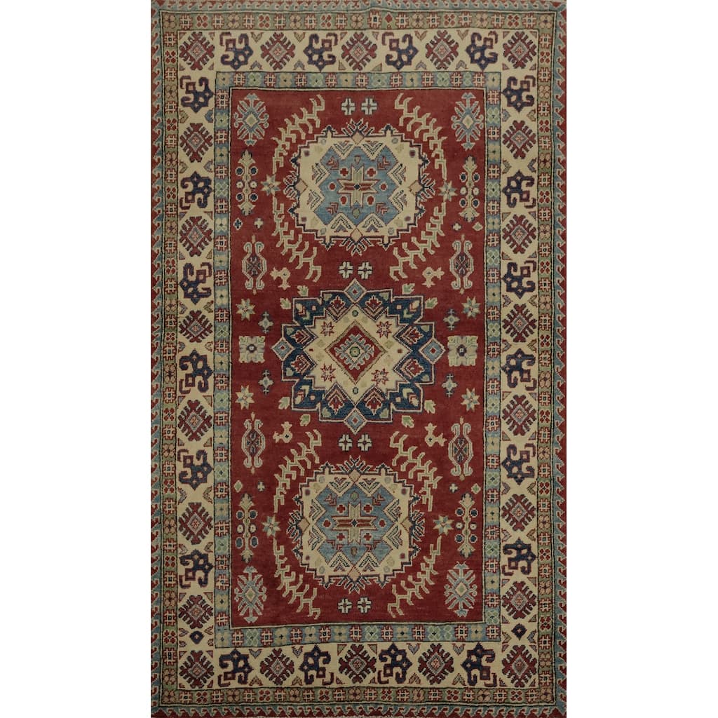 Hand Knotted Oriental 100% Wool Carpet Traditional Medallion Red Kazak Area Rug - 6' 5'' X 4' 0''
