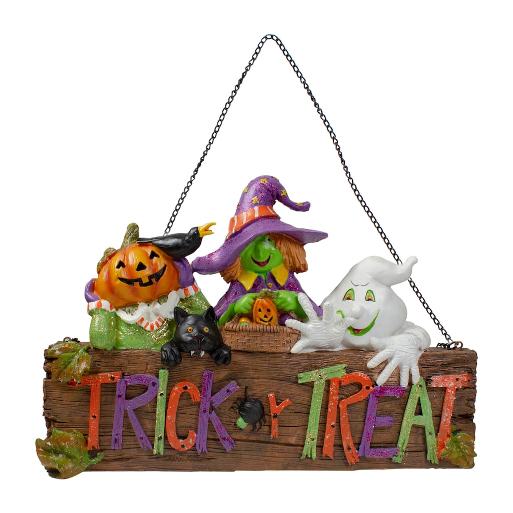 13.5" Trick or Treat Halloween Pumpkin Ghost and Witch Wall Decoration