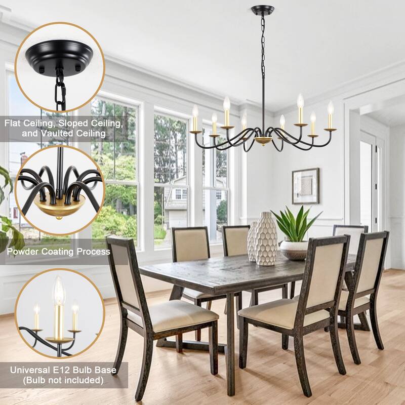 8-Light Farmhouse Candle Chandelier for Bedroom, Kitchen, Living Room and Foyer