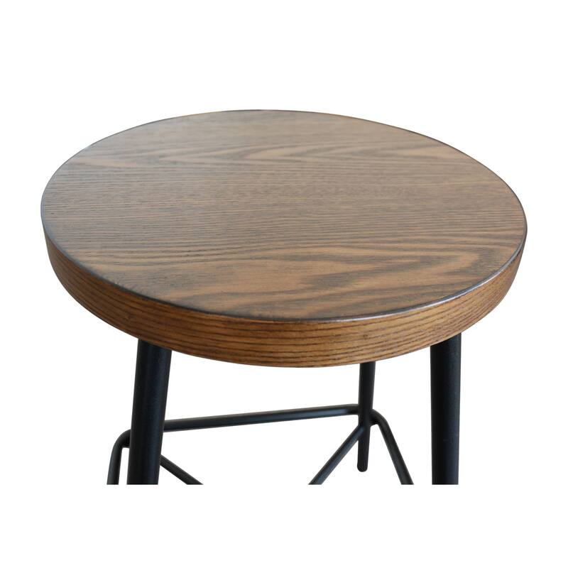 Set of 2 Brown Black Farmhouse Counter Stools with Tubular Base 24"