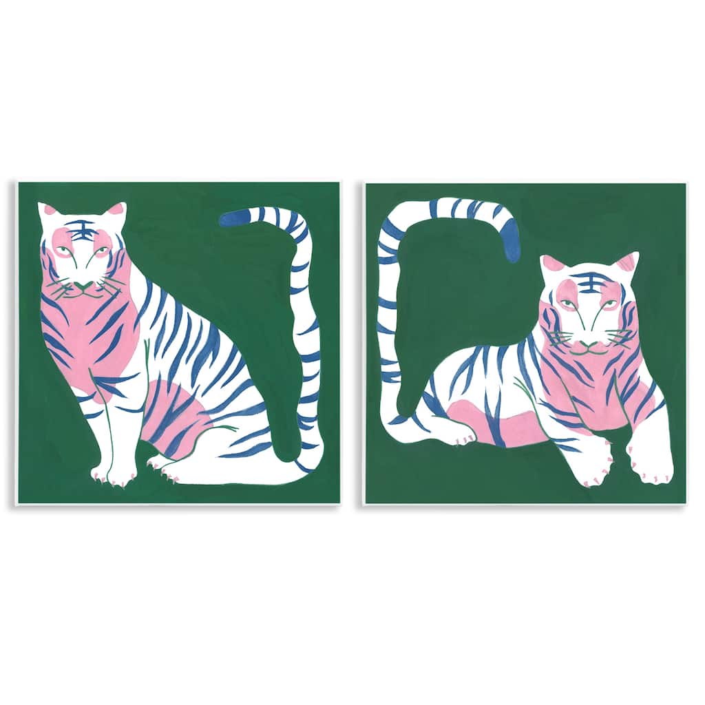 Stupell Fierce Lounging Tigers Wall Plaque Art Design By Melissa Wang (Set of 2)
