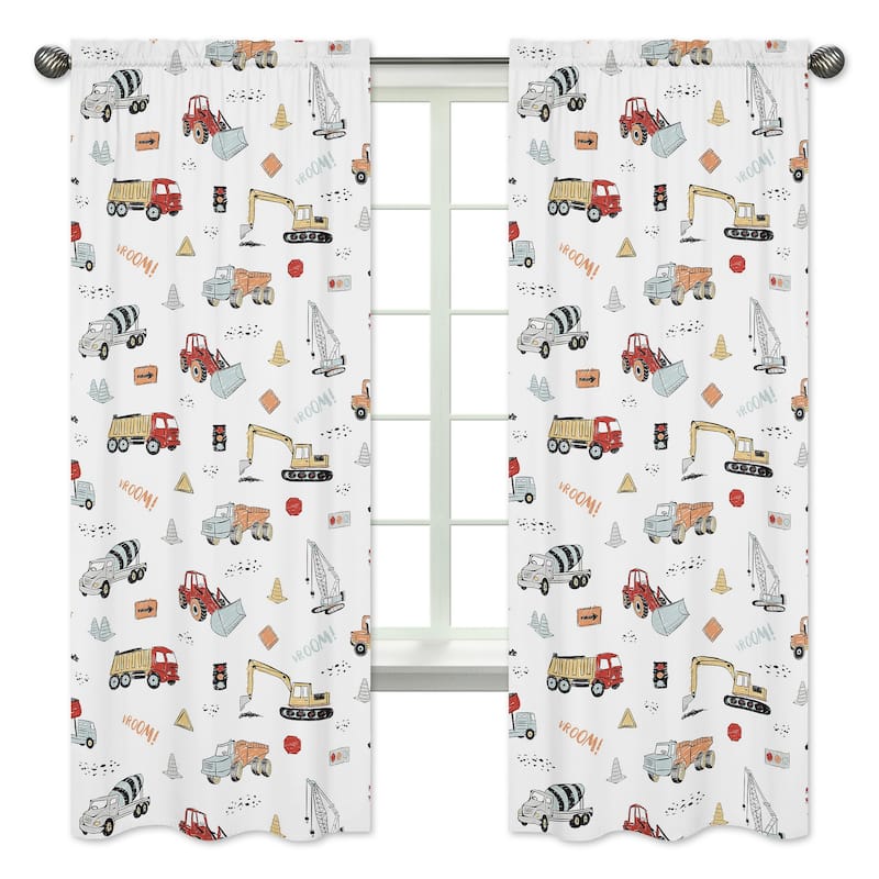 Sweet Jojo Designs Construction Truck 84in Window Treatment Curtain Panel Pair - Grey Yellow Red and Blue Transportation