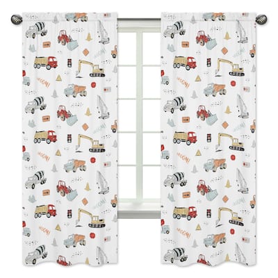Sweet Jojo Designs Construction Truck 84in Window Treatment Curtain Panel Pair - Grey Yellow Red and Blue Transportation