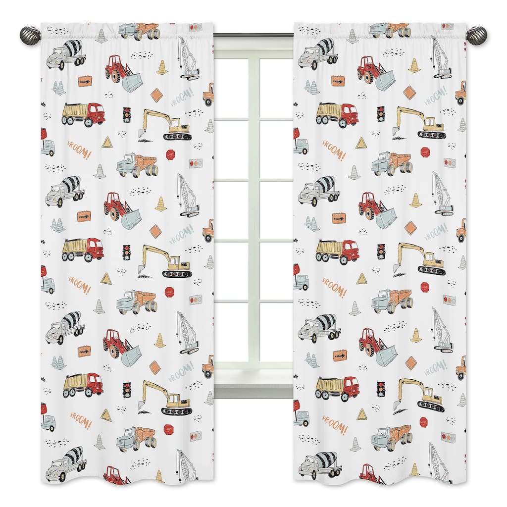 Sweet Jojo Designs Construction Truck 84in Window Treatment Curtain Panel Pair - Grey Yellow Red and Blue Transportation