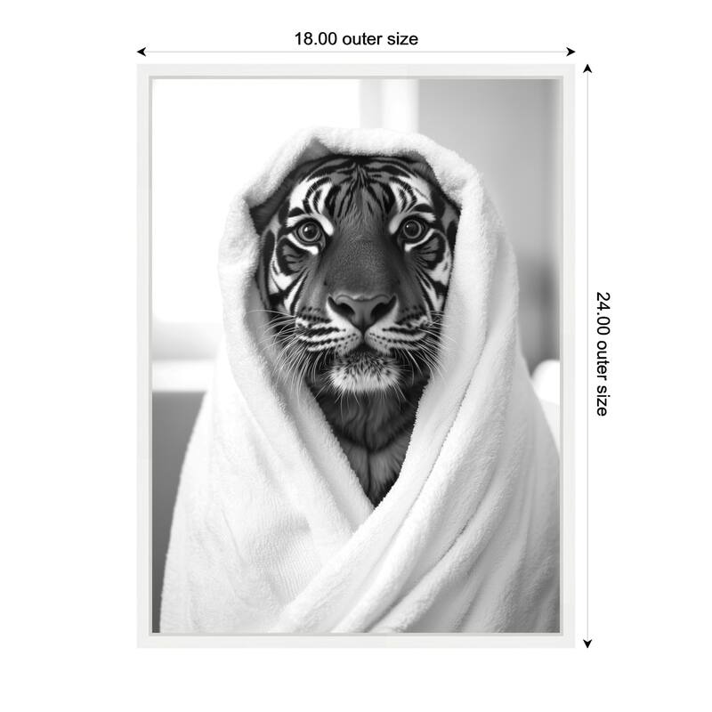 Kate and Laurel Sylvie Tiger Bathroom Art Towel Robe Black and White Framed Canvas by The Creative Bunch Studio