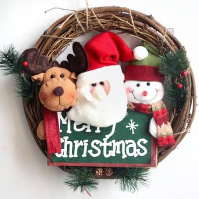 Christmas wreath, 36cm, Christmas rattan ring wreaths, Christmas decorations - Green