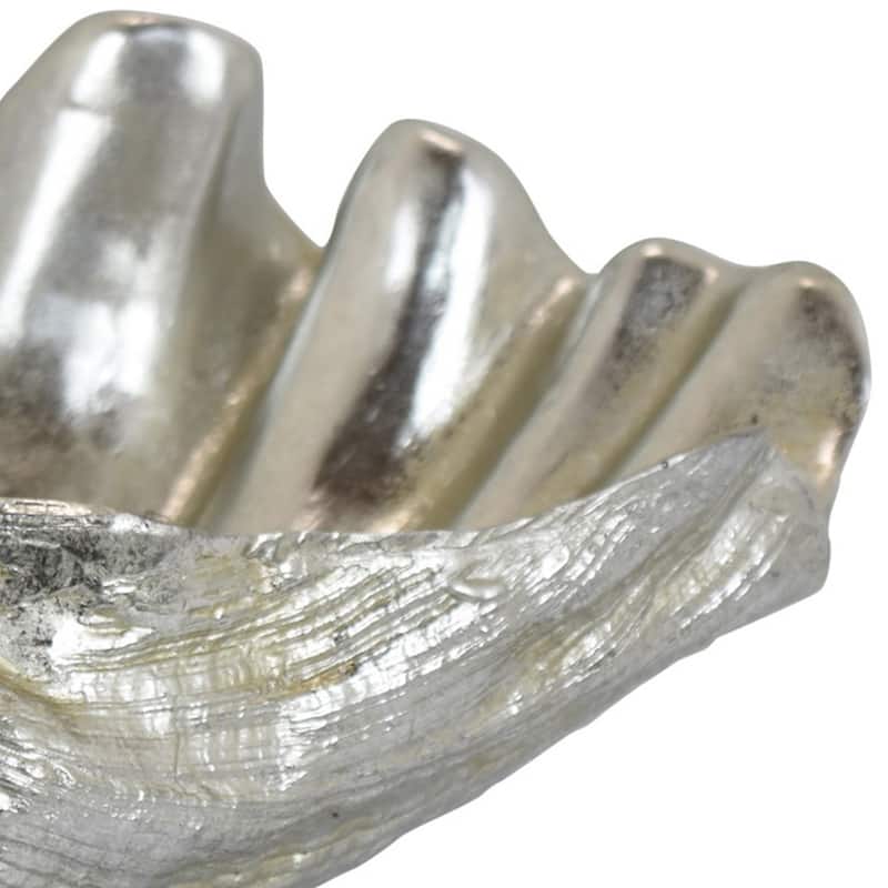 Coastal Seashell Decorative Bowl, Textured Chrome Silver Resin 19 Inch