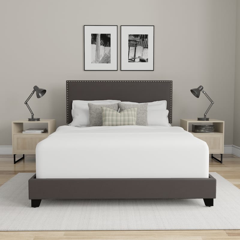 Gayle Nailhead Trim Upholstered Bed, by Hillsdale