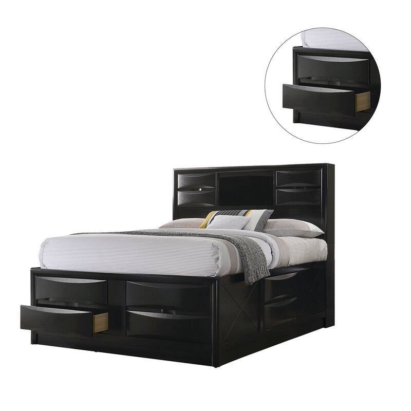 Wood Bed with Storage Drawers in Black