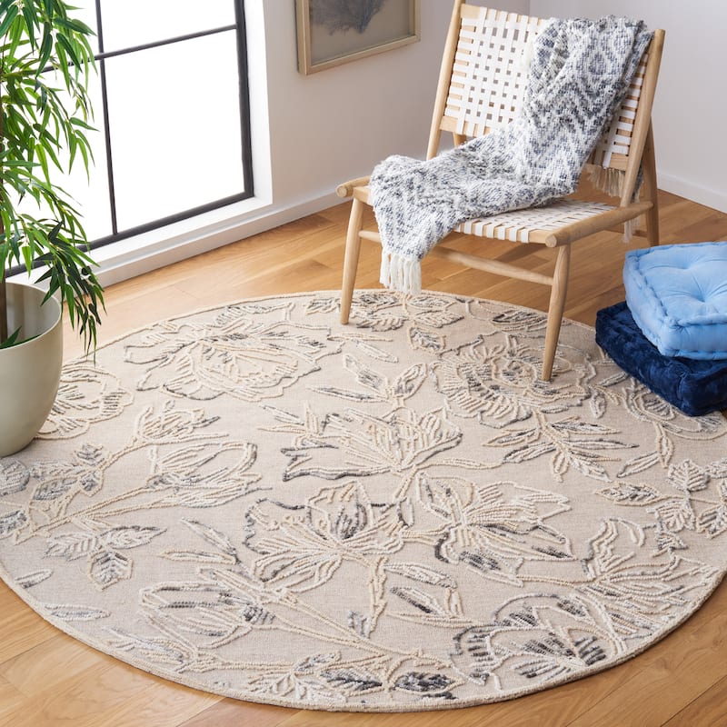 SAFAVIEH Handmade Trace Ursela Wool Rug - 6' Round - Beige/Grey