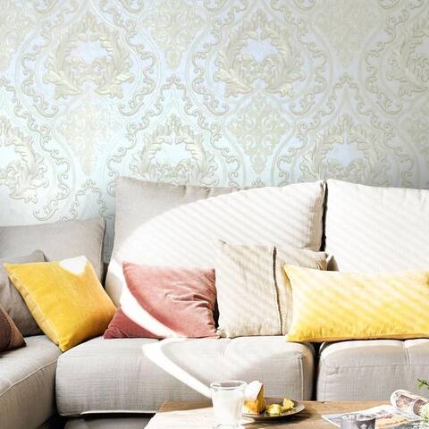 Wallpaper Victorian Large Vintage Damask White Ivory Gold Pearl - 42 ...