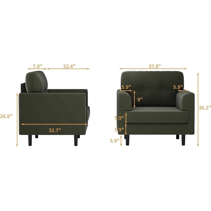 Modern Single Sofa, Upholstered Armrest Accent Chair for Living Room, Bedroom