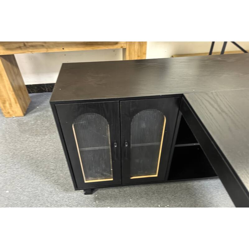 59-Inch L Shaped Desk with Storage Cabinet, Corner Executive Desk