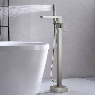 Waterfall brushed nickel Freestanding pressure Balance Single Handle Bathtub Faucet with Handheld Sprayer - 9'6" x 13'6"