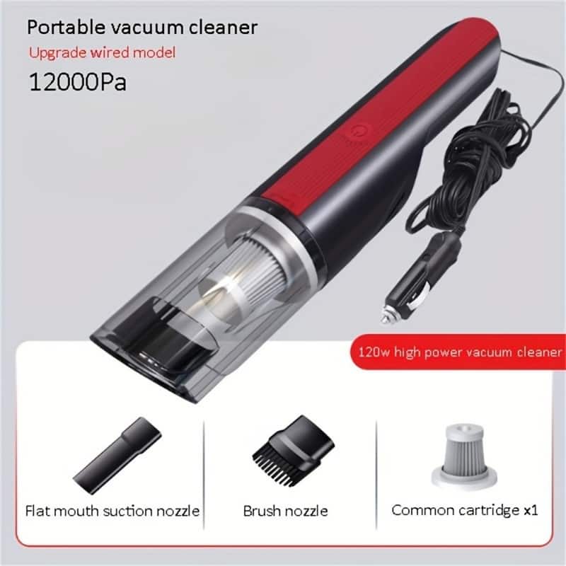 Handheld Car Vacuum Cleaner with Strong Suction Mini Wired Red Rechargeable Vacuum for Home