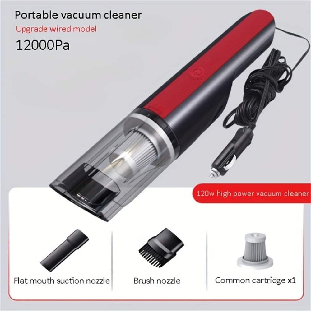Handheld Car Vacuum Cleaner with Strong Suction Mini Wired Red Rechargeable Vacuum for Home