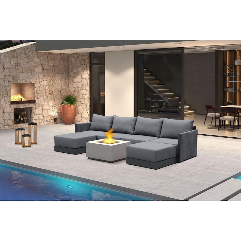 PURPLE LEAF Sanori Patio Conversation Set with Grey Ottoman and Cushion Patio Sofas Sectional Set for Poolside Graden