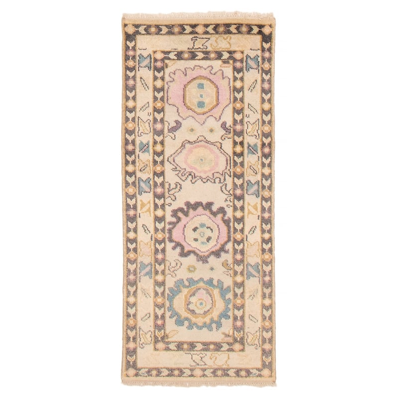 ECARPETGALLERY Hand-knotted Modern Oushak Ivory Wool Rug - 2'5 x 5'10 - Ivory - 2'5 x 5'10
