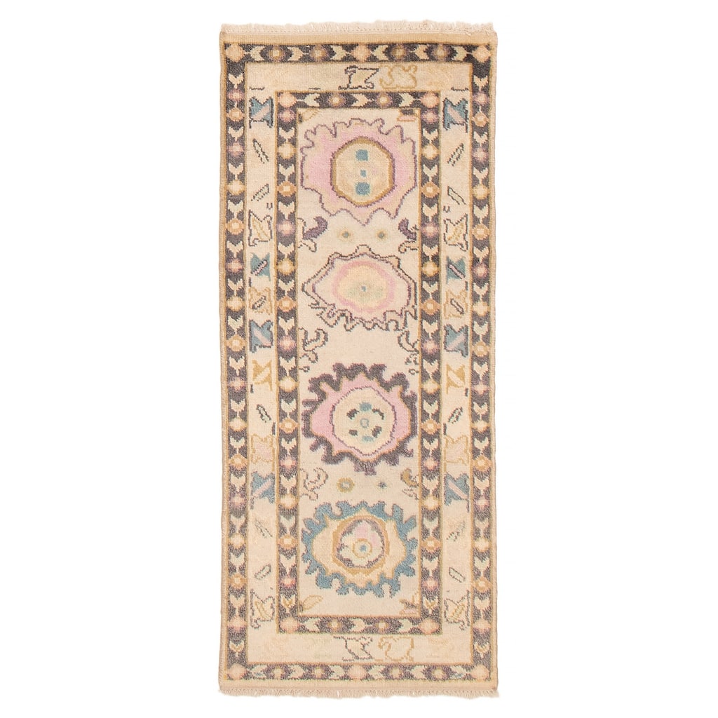 ECARPETGALLERY Hand-knotted Modern Oushak Ivory Wool Rug - 2'5 x 5'10
