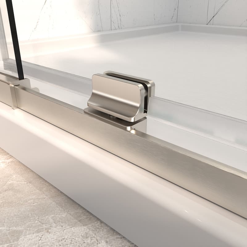 Modland 42"x71" Pivot Swing Semi-Frameless Shower Door Black/Nickel with 1/4" Tempered Clear Glass