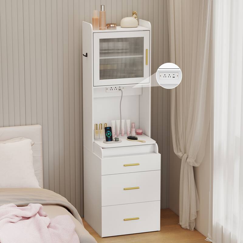 Gymax Makeup Vanity w/Flip-top Mirror Power Outlets & Hidden Storage