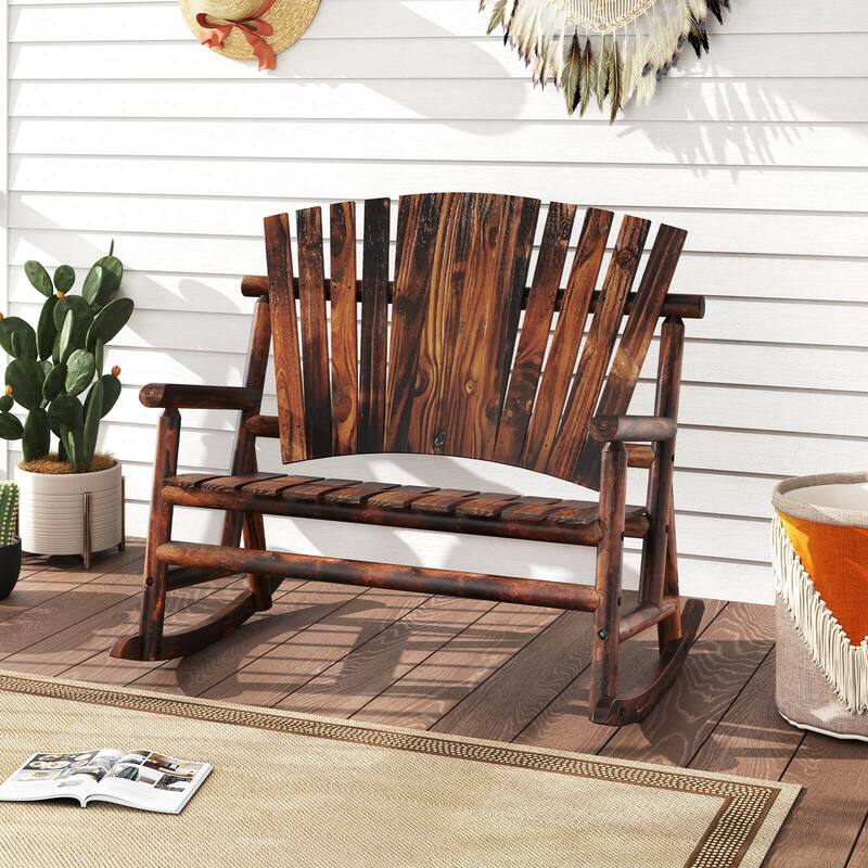 Costway 2-Person Outdoor Adirondack Rocking Chair with High Back and - See Details