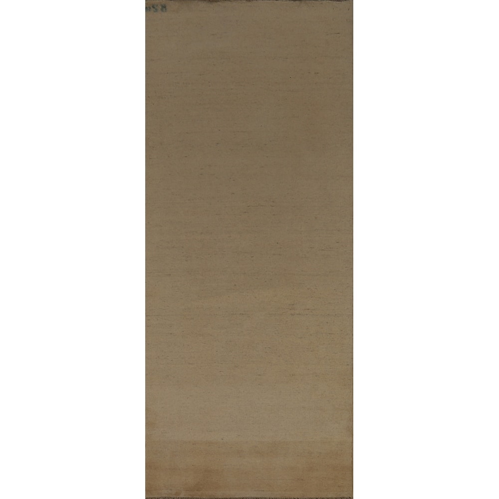 Beige Modern Gabbeh Runner Rug Handmade Wool Carpet - 3'2" x 9'8"